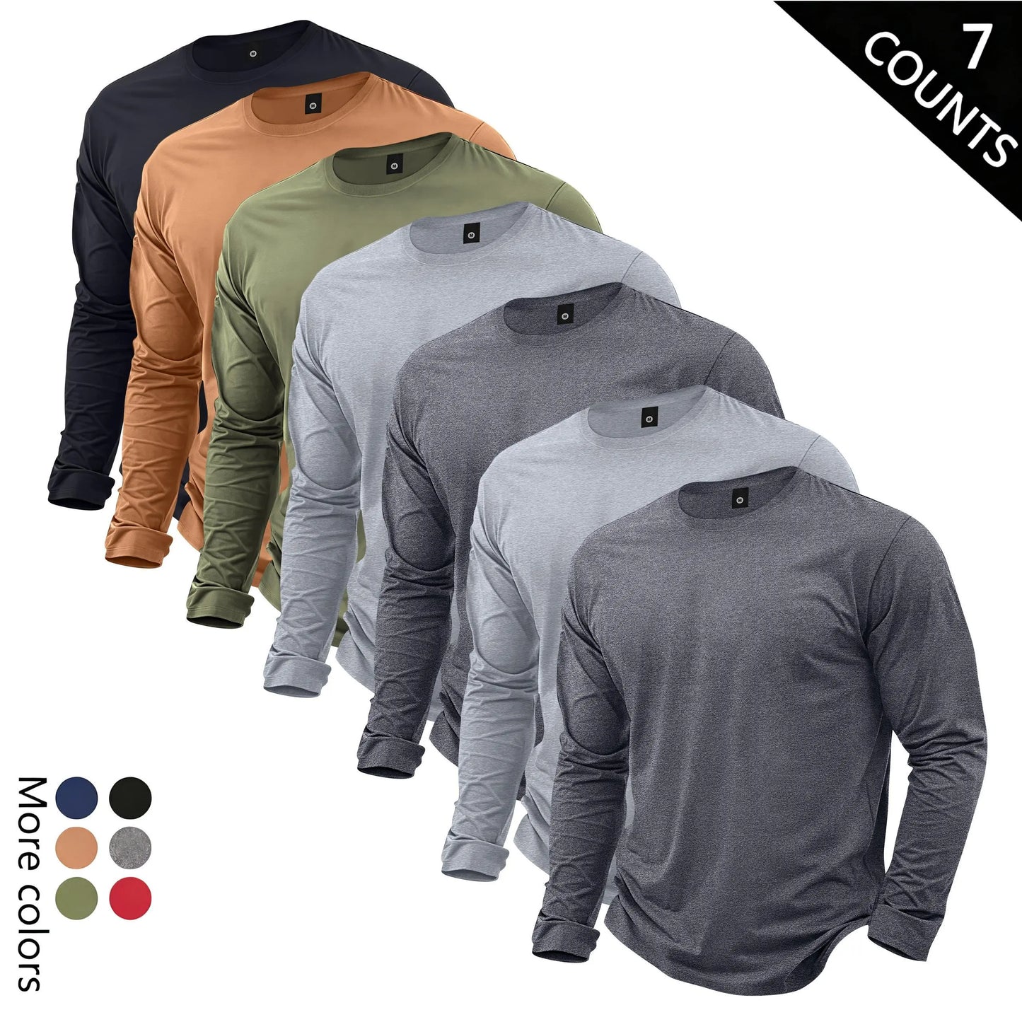 Men’s Lightweight 7-Piece Long-Sleeve T-Shirt Set for Spring & Autumn