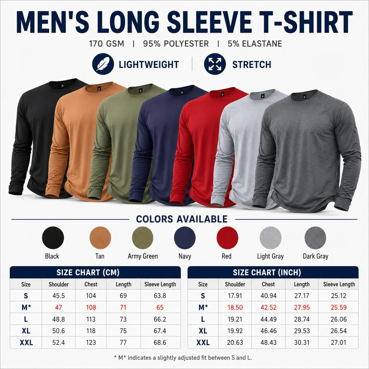 Men’s Lightweight 7-Piece Long-Sleeve T-Shirt Set for Spring & Autumn