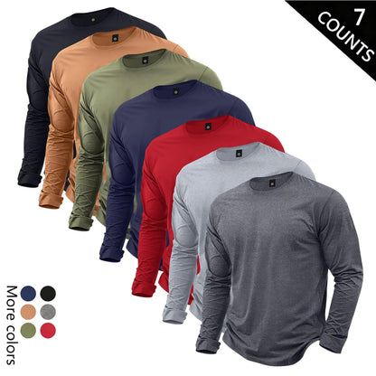 Men’s Lightweight 7-Piece Long-Sleeve T-Shirt Set for Spring & Autumn