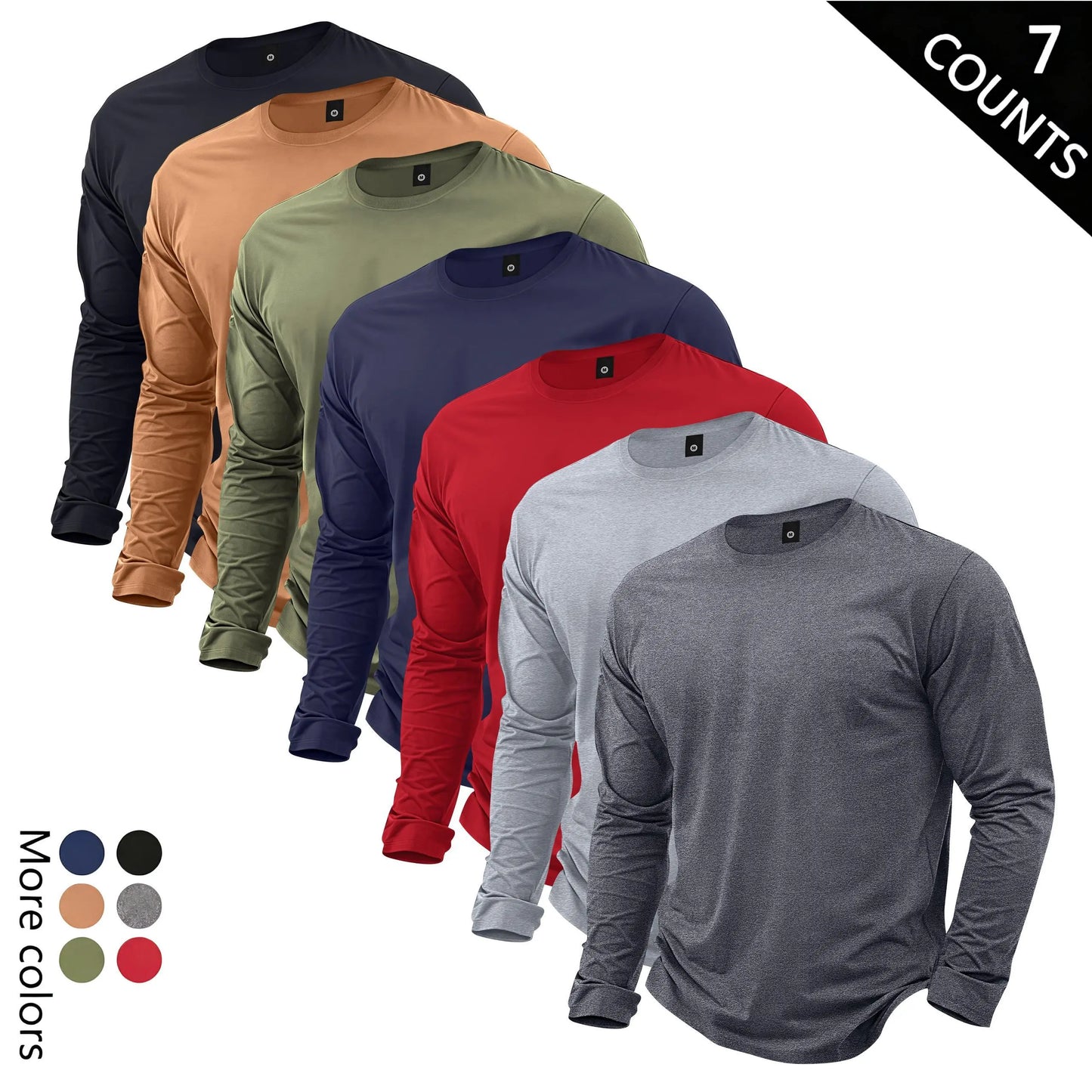 Men’s Lightweight 7-Piece Long-Sleeve T-Shirt Set for Spring & Autumn