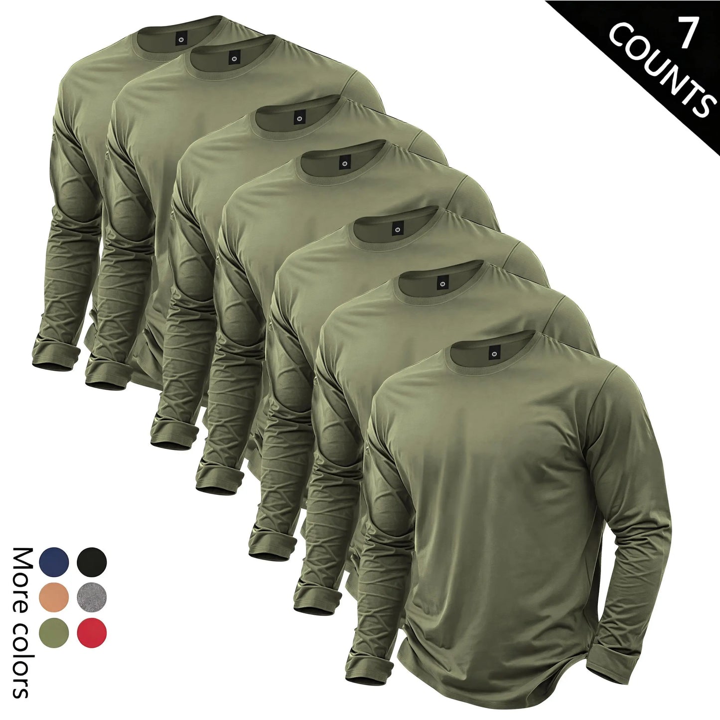 Men’s Lightweight 7-Piece Long-Sleeve T-Shirt Set for Spring & Autumn